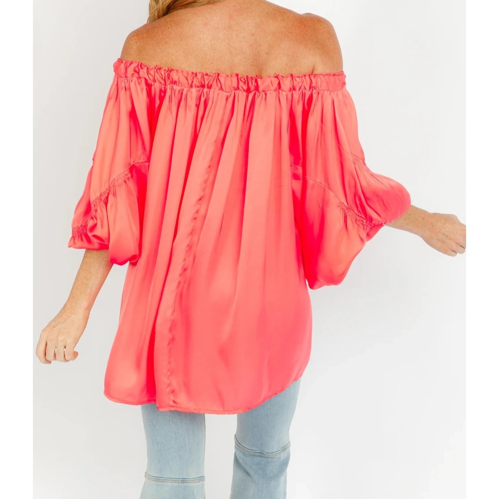 Sofia Made in Italy Top Shirt Blouse One Size Andy Off Shoulder Satin Coquette - Picture 4 of 14